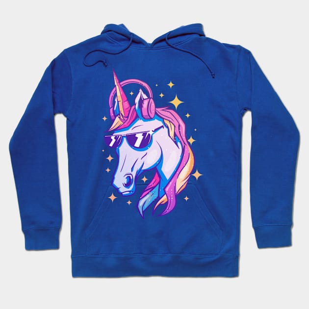 Unicorn with Sunglasses and Headphones Rad Cool Mythical Mystic Hoodie by Sassee Designs